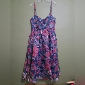 Lulus Navy Floral Fit & Flare Midi Dress - XL